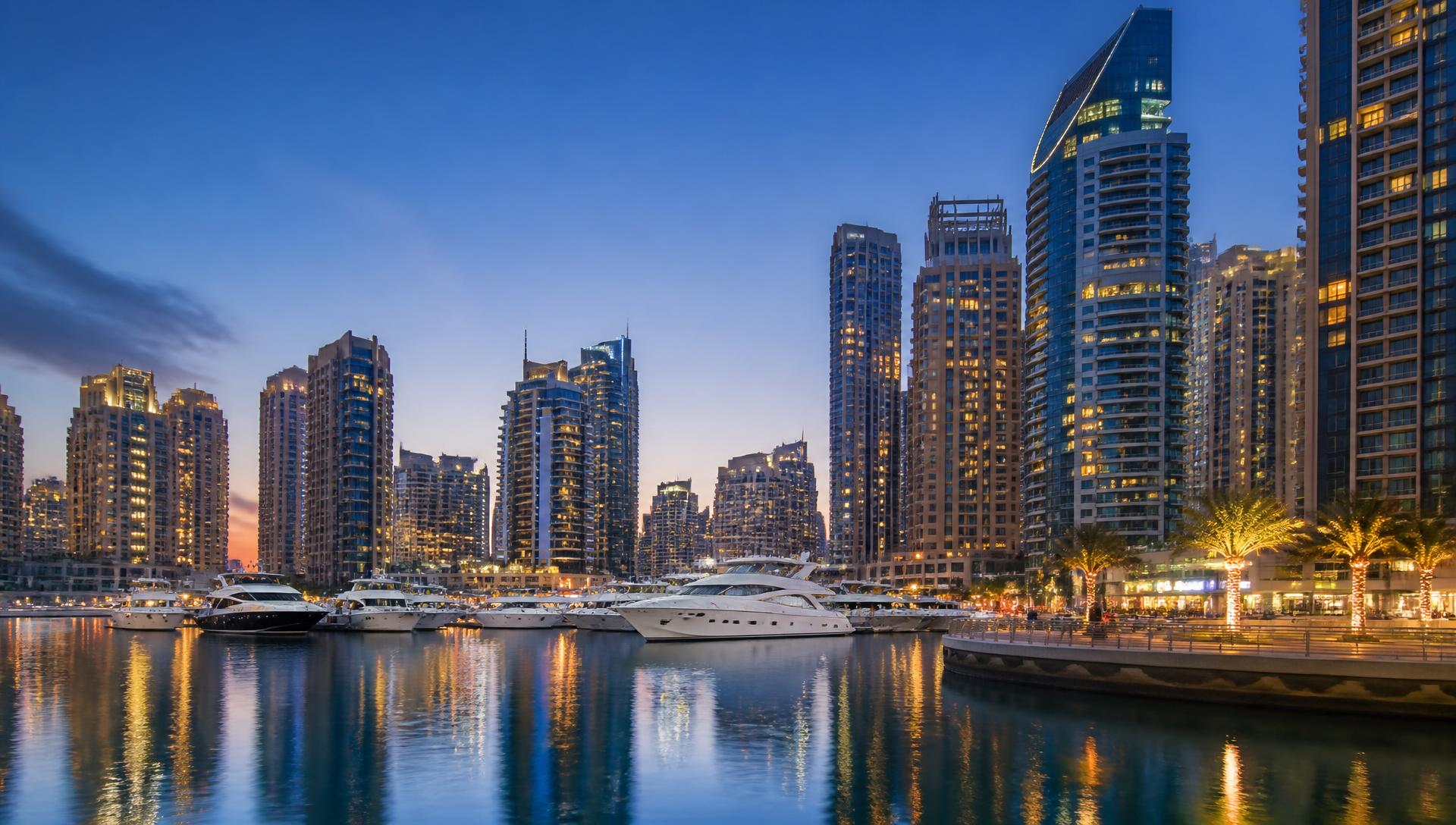 Dubai Marina waterfront at dusk